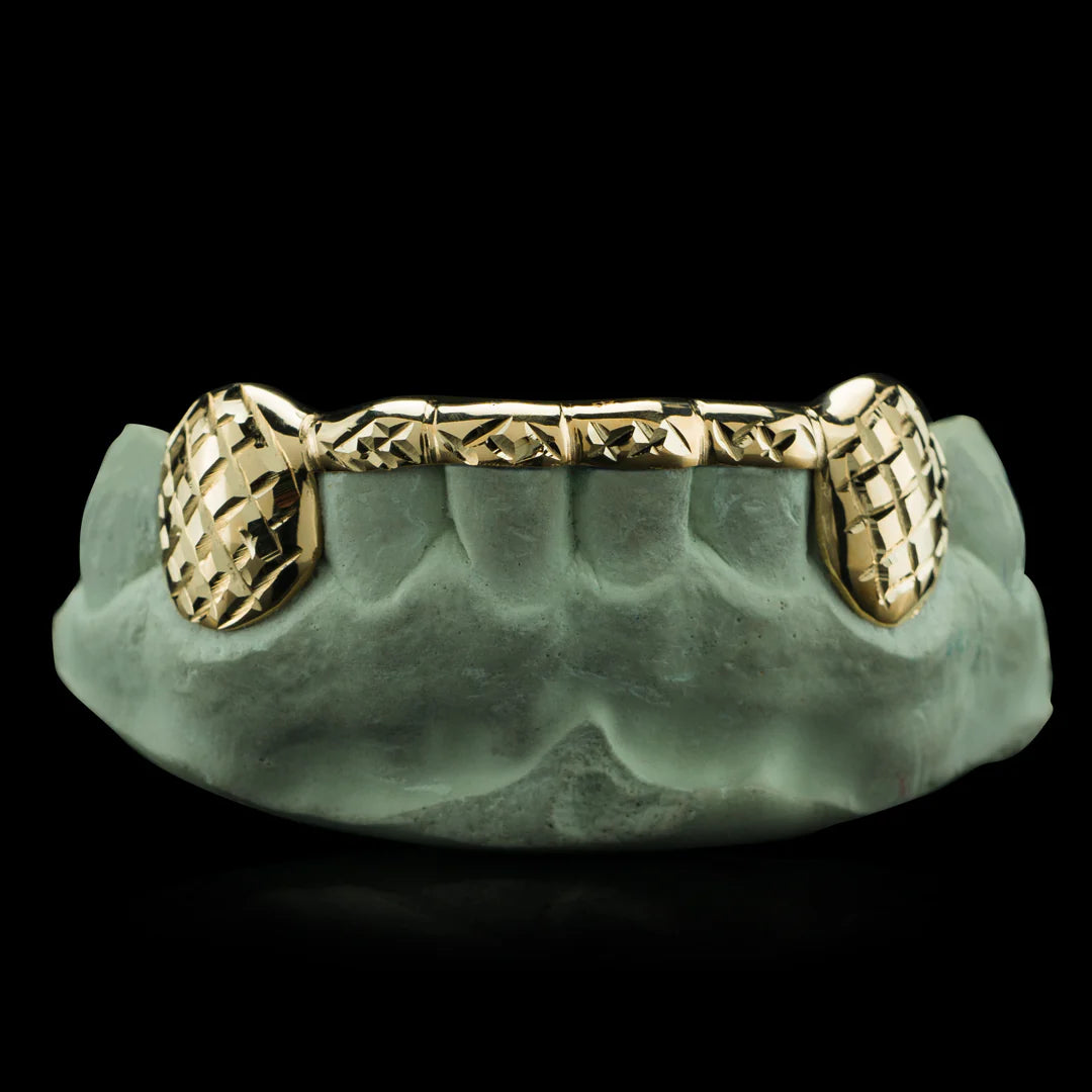 SOLID GOLD 6 TEETH WITH CONNECTING BRIDGE GRILLZ BAR
