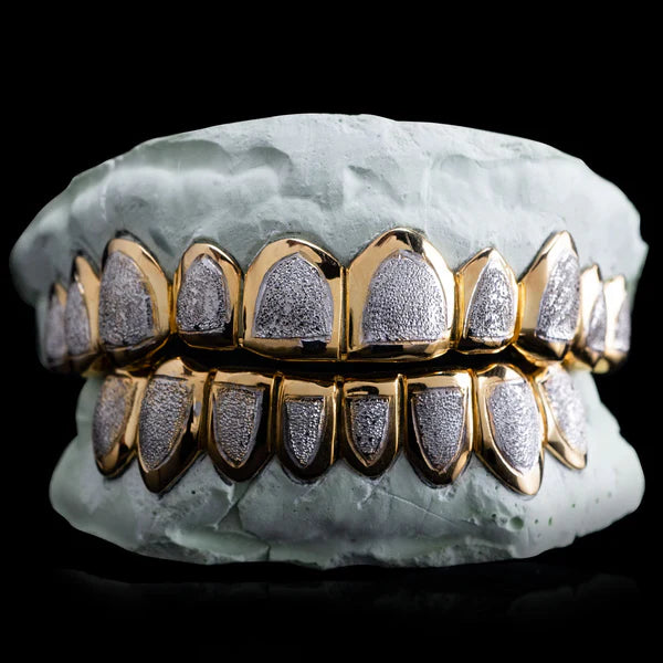 SOLID GOLD TWO TONE DIAMOND DUST GRILLZ Top 6 & Bot 6