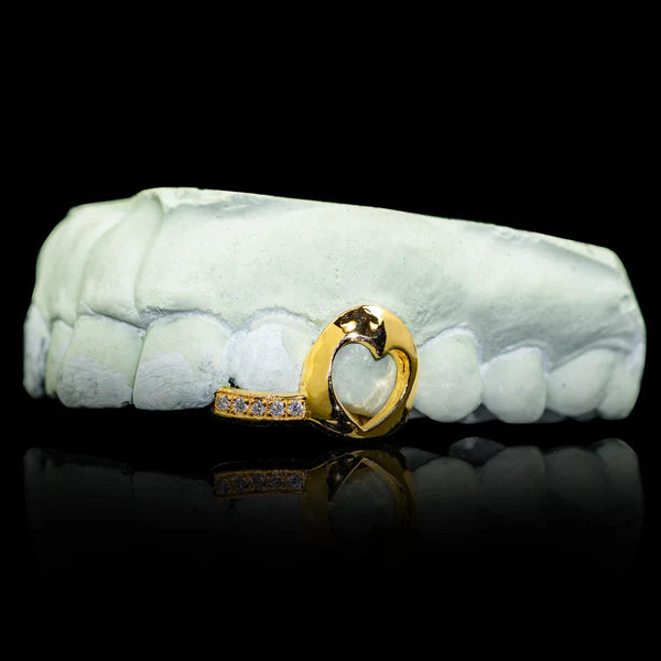 OPEN FACE HEART WITH ICED TIP DOUBLE CAP GRILLZ