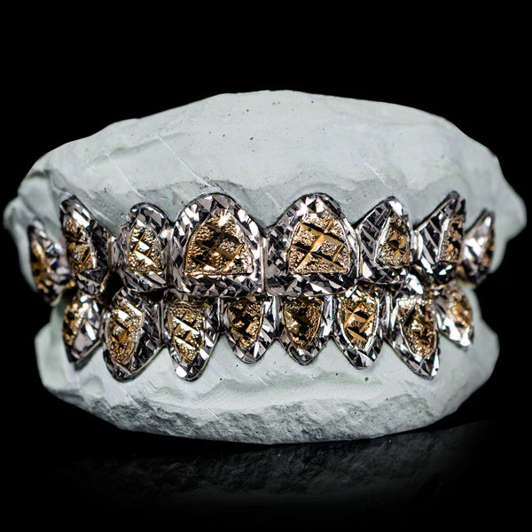 SOLID TWO TONE WHITE GOLD DIAMOND CUT WITH DIAMOND DUST GRILLZ Top 4