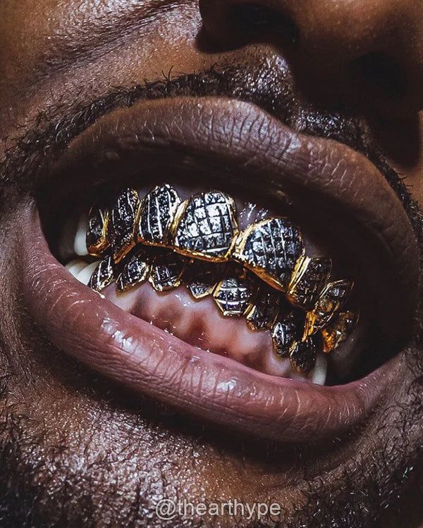 SOLID GOLD TWO TONE DIAMOND DUST GRILLZ Top 6 & Bot 6