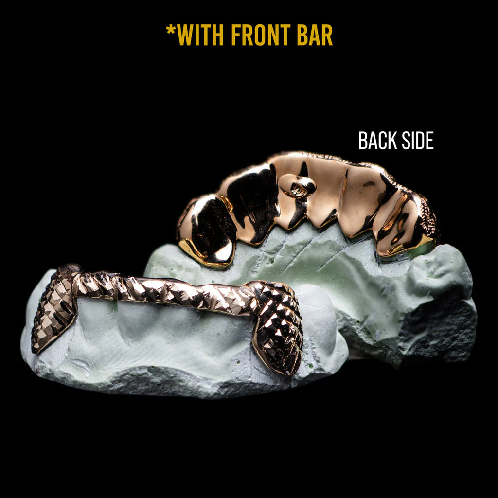 SOLID GOLD 6 TEETH WITH CONNECTING BRIDGE GRILLZ BAR